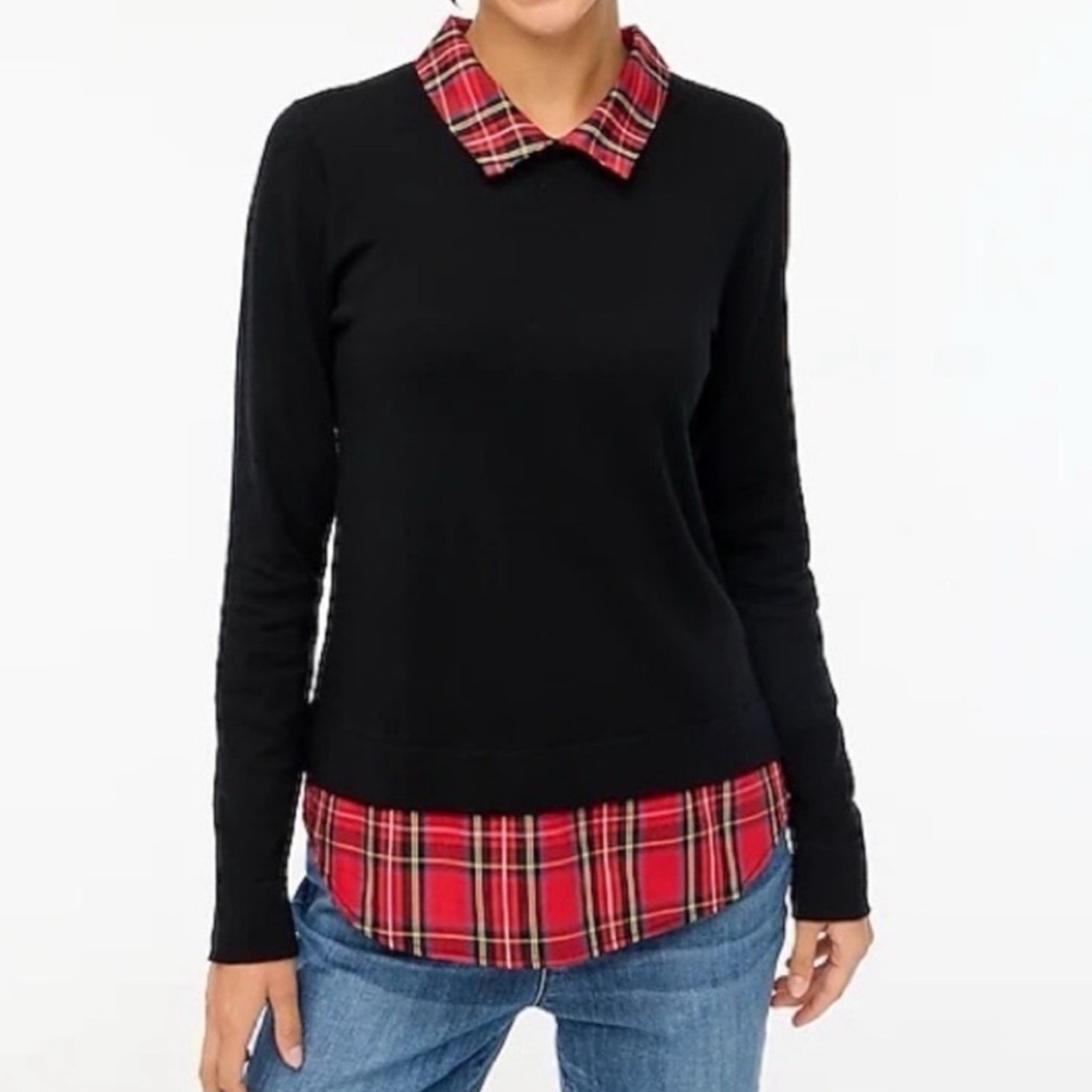 J.Crew Red Tartan Plaid Collar Sweater Small NWT